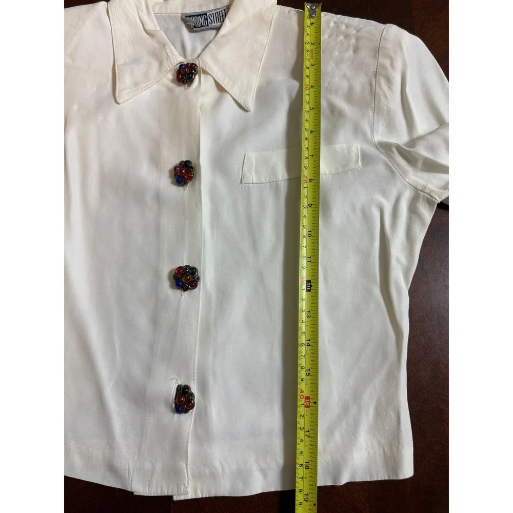 Ivory Bejeweled Button‎ Blouse Cropped Style small Spring Street